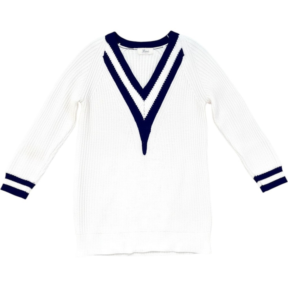 Mimi's‎ Cable Knit V-Neck Sweater Womens S/M Navy Coastal Preppy Hamptons Tennis
